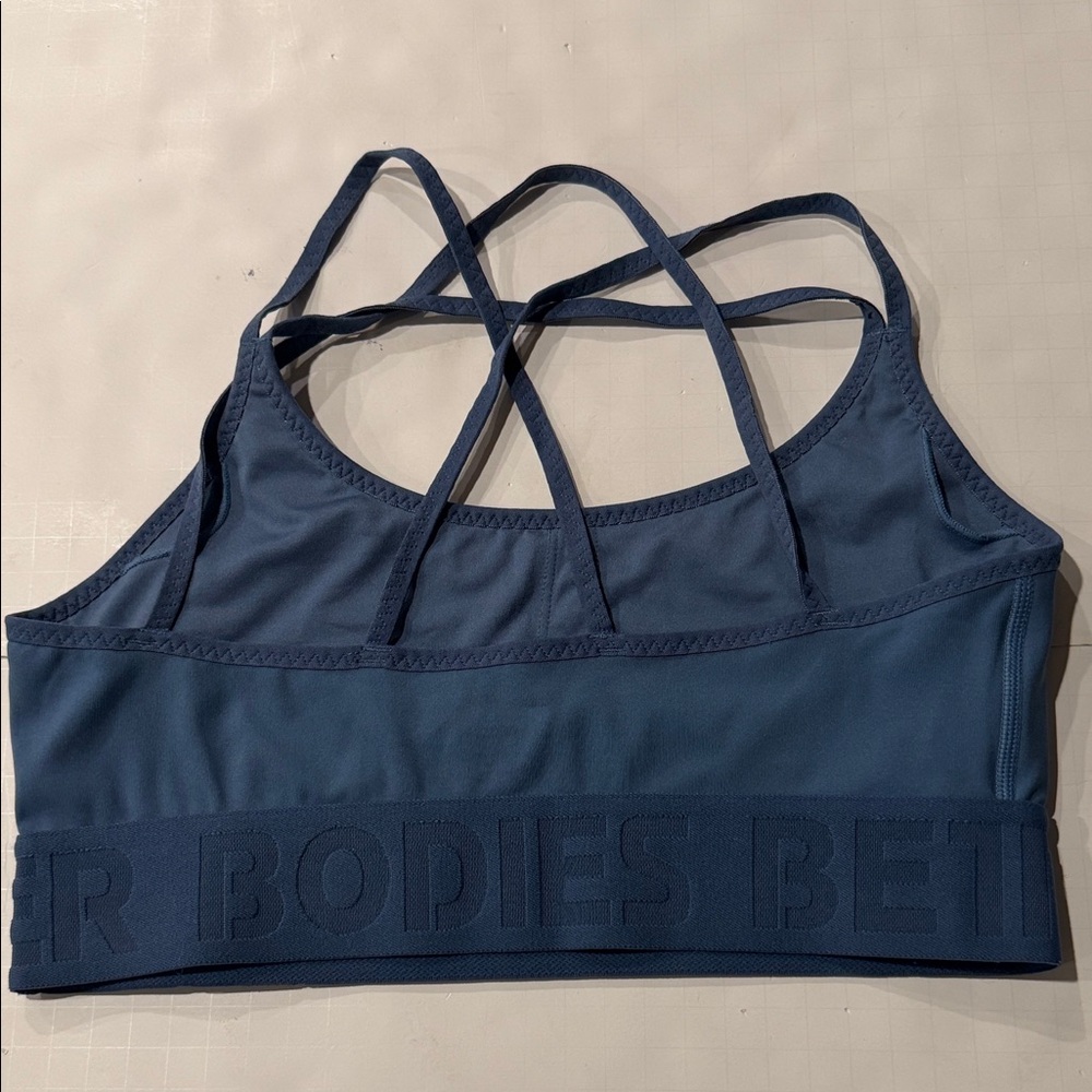 BETTER BODIES Blue Strappy Crossback Sports Bra. Gently used - Picture 2 of 8